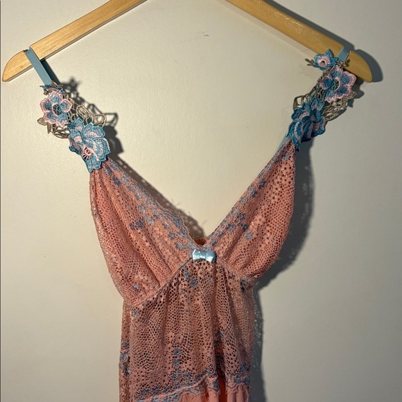 Y2K Pink & Lavender Lace /Floral Appliqué Chemise Lingerie Nightgown Size Large - Picture 4 of 17